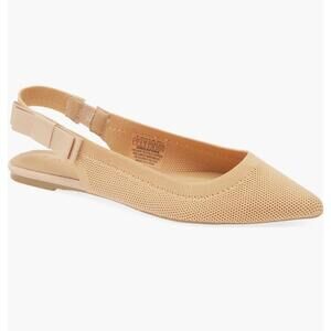 Tahari Beige Vegan Textile Slingback Flats, Size 10